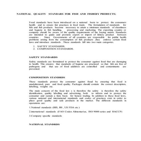 NATIONAL QUALITYSTANDARDS FOR FISH AND FISHERY PRODUCTS