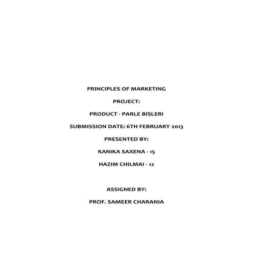 Principles of Marketing- Project Product