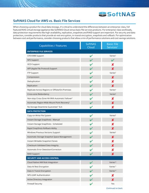 SoftNAS Cloud NAS vs. Basic File Services