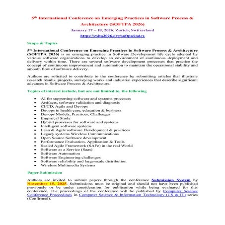 5th International Conference on Emerging Practices in Software Process & Arch...