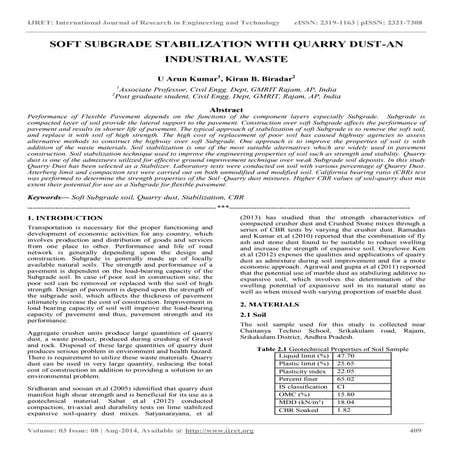 Soft subgrade stabilization with quarry dust an industrial waste