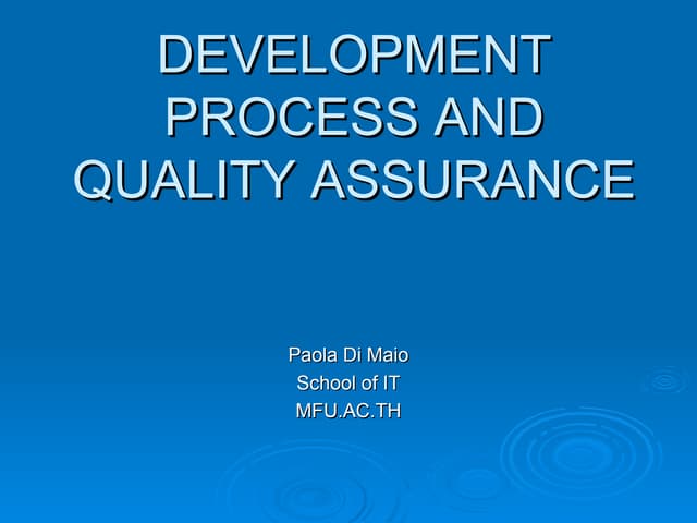 SOFTWARE QUALITY ASSURANCE, PAOLA DI MAIO