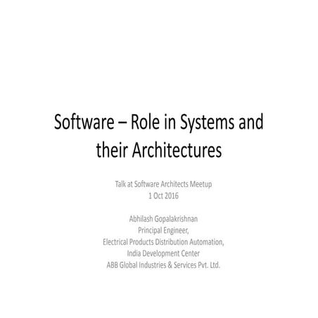 Software - Role in Systems and Architectures