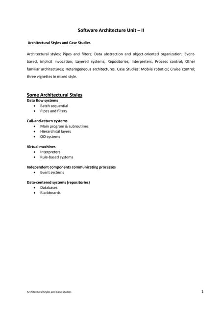 Architectural Styles and Case Studies, Software architecture ,unit–2