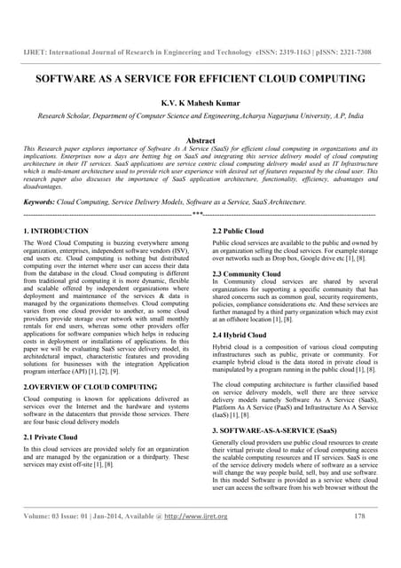 Software as a service for efficient cloud computing