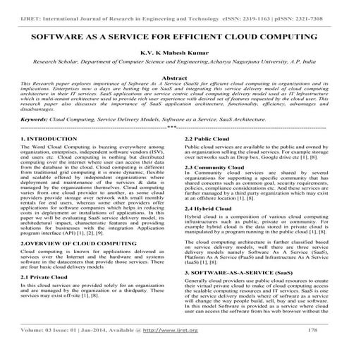 Software as a service for efficient cloud computing