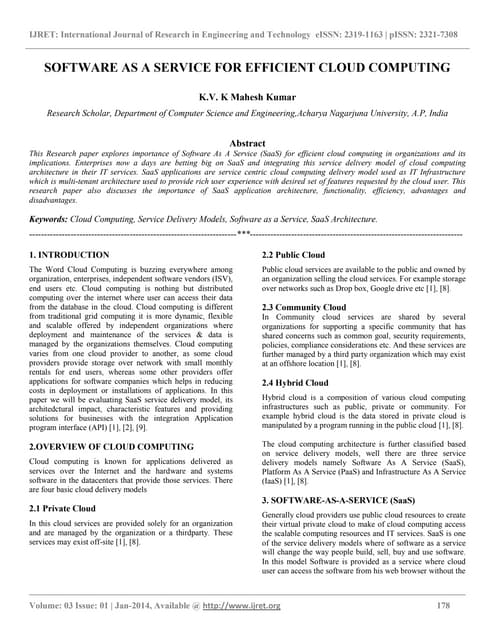 Software as a service for efficient cloud computing