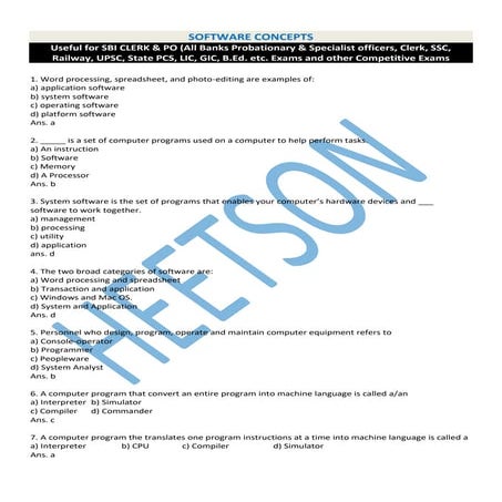 Software Concepts MCQ Computer Objective Questions | PDF | Programming ...