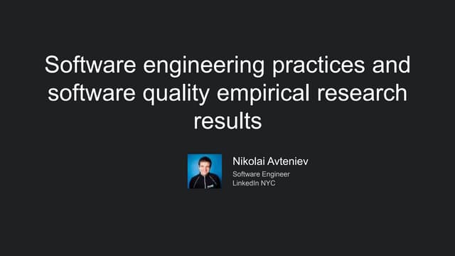 Software engineering practices and software quality empirical research results