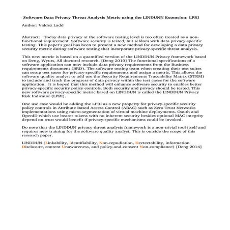  Software data privacy threat analysis metric using no trust privacy risk metric