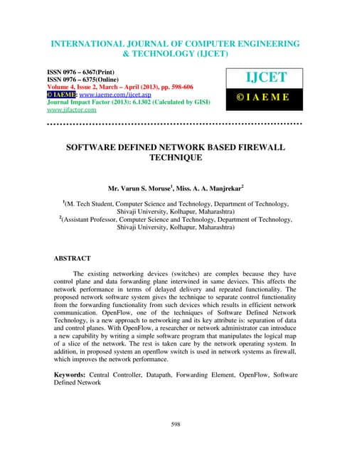 Software defined network based firewall technique