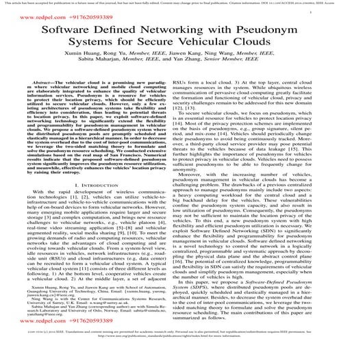 Software defined networking with pseudonym systems for secure vehicular clouds