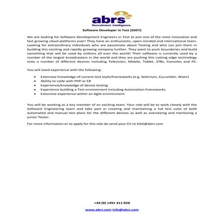 Software Developer in Test (SDET)