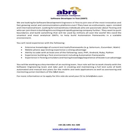 Software Developer in Test (SDET) job in London, see @Bilal_abrs