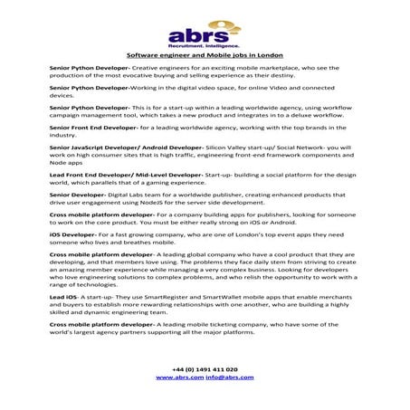 Software engineer and mobile jobs in london