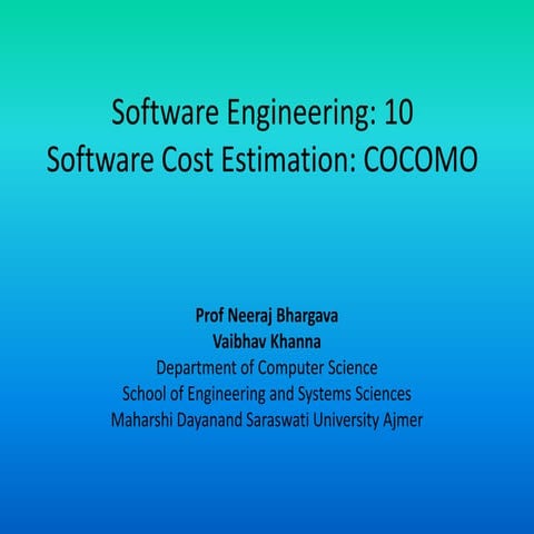 Software engineering 10 software cost estimation cocomo | PPT