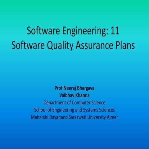 Software engineering 11 software quality assurance plans
