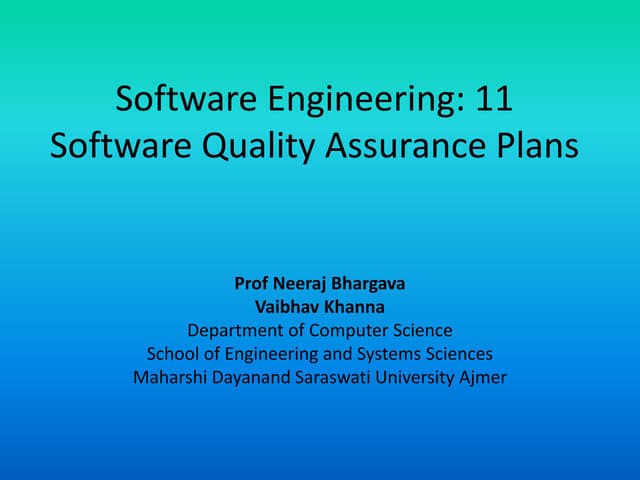 Software engineering 11 software quality assurance plans