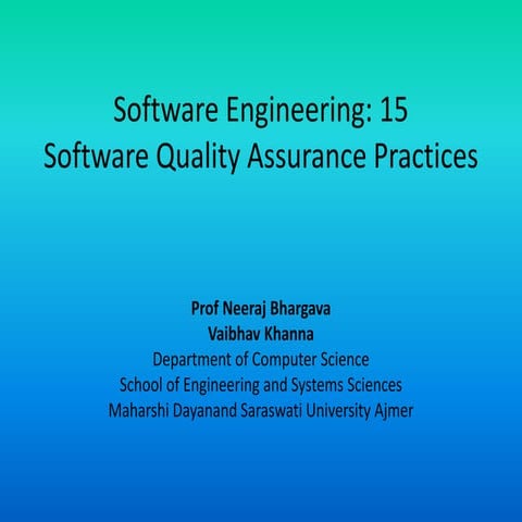 Software engineering 15 software quality assurance practices