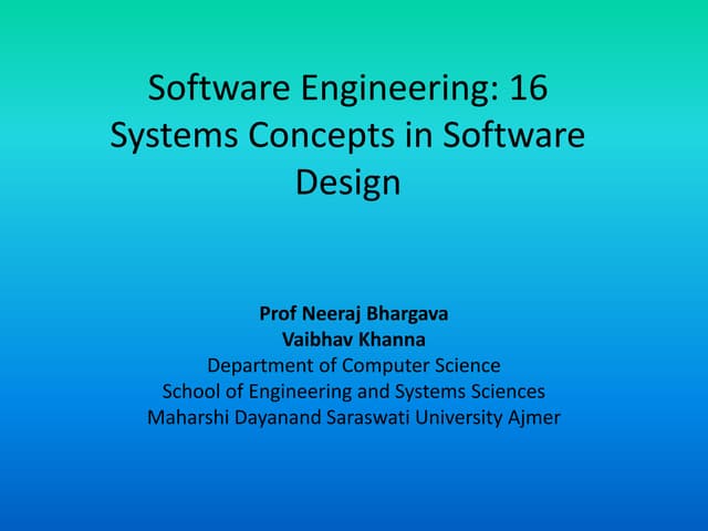 Software engineering 16 systems concepts in software design | PPT