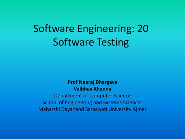 Software engineering 20 software testing | PPT