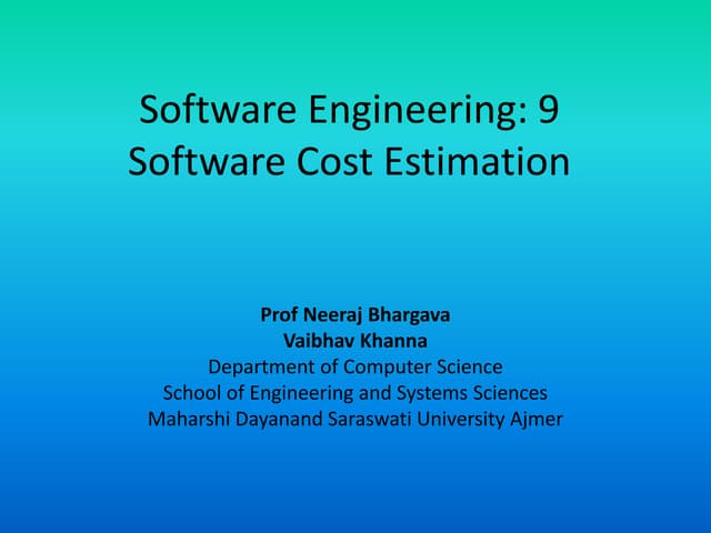 Software engineering 9 software cost estimation | PPT