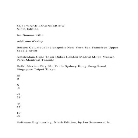 SOFTWARE ENGINEERINGNinth EditionIan SommervilleAddi.docx
