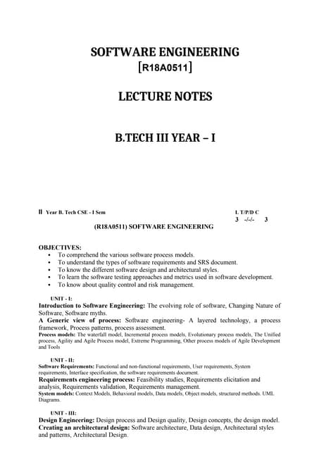 software engineering notes pdf jntuh R18