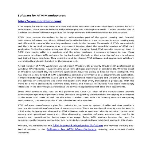 Software for atm manufacturer