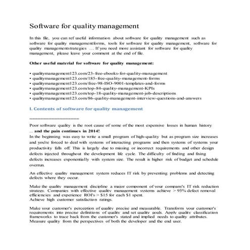 Software for quality management