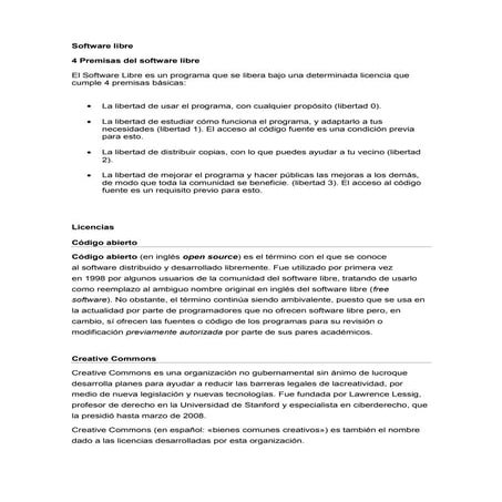 Premisas Del Software Libre Lisencias | PDF