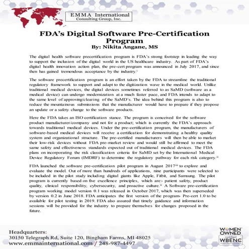 FDA’s Digital Software Pre-Certification Program