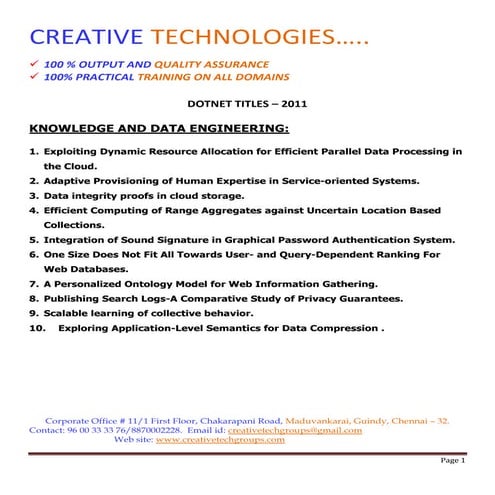 IEEE 2011 DOTNET PROJECTS @CREATIVE TECHNOLOGIES