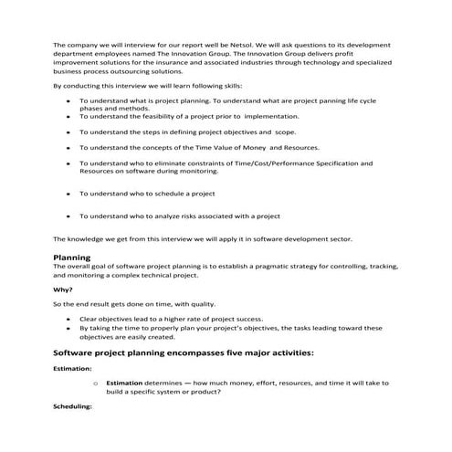 Software project planning and monitoring