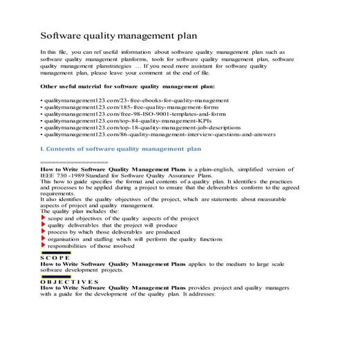Software quality management plan