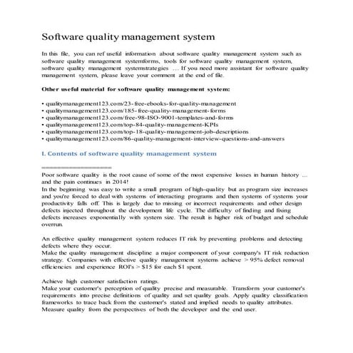 Software quality management system