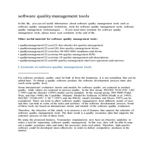 Software quality management tools