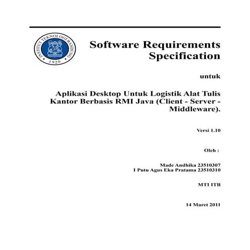 Software requirementsspecification aplikasi logistik alat tulis kantor