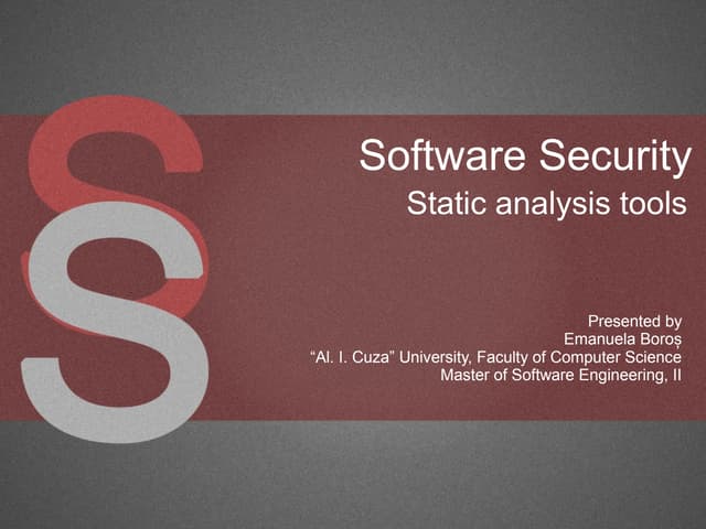 Software Security - Static Analysis Tools