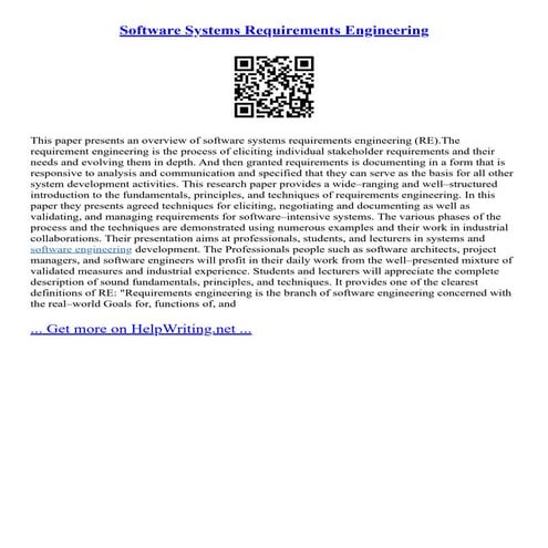 Software Systems Requirements Engineering