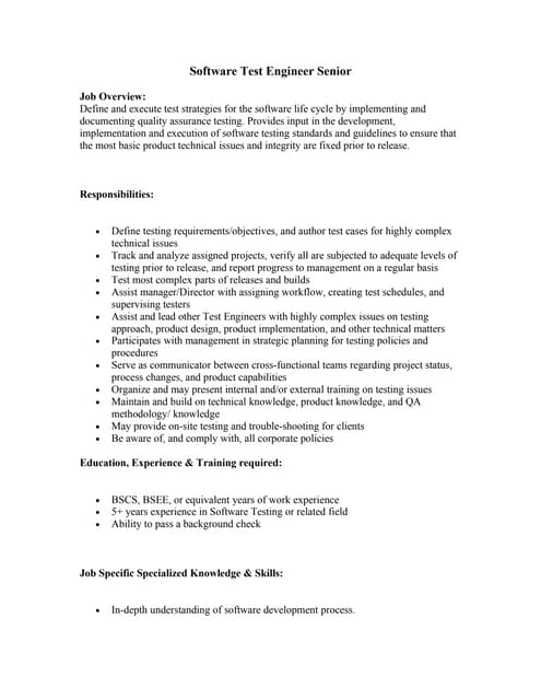Software Test Engineer Senior | PDF