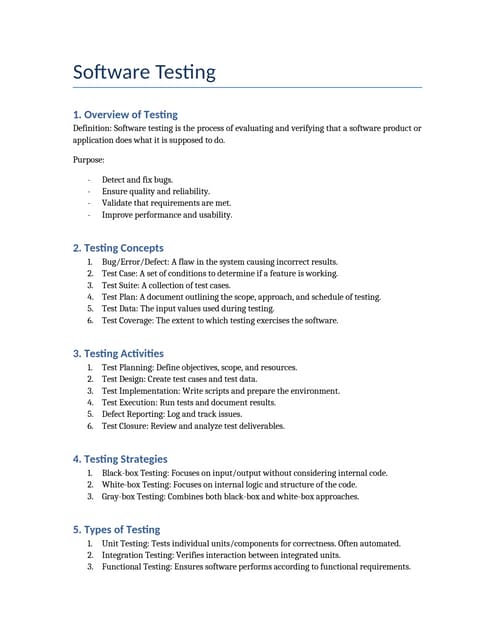 Software Testing Notes in three pages .docx