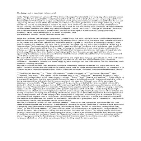 SONGS ONF INNOCENCE and SONGS OF EXP help 4 essay