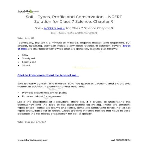 Soil - Types, Profile and Conservation - NCERT Solution Class 7 Science ...