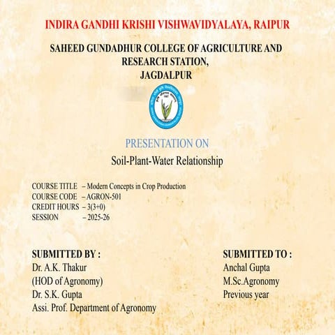 Soil- Plant- Water Relationships | PPTX