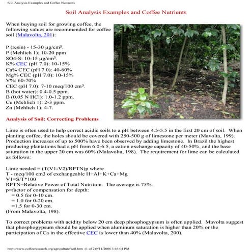 Soil analysis examples and coffee nutrients