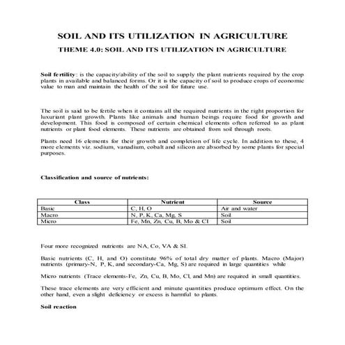 Soil and its utilization in agriculture