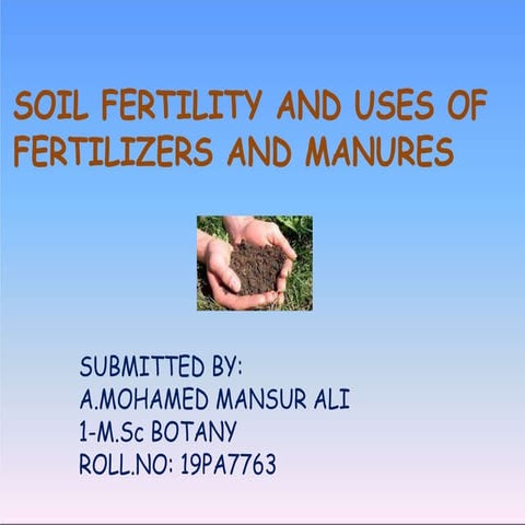 Soil fertility and uses of fertilizers and manures
