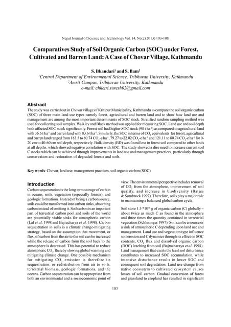 Comparatives Study of Soil Organic Carbon (SOC) under Forest, Cultivated and Barren Land: A Case of Chovar Village, Kathmandu