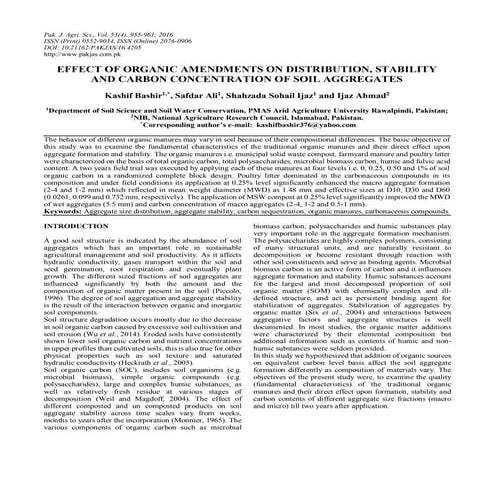 EFFECT OF ORGANIC AMENDMENTS ON DISTRIBUTION, STABILITY AND CARBON CONCENTRAT...